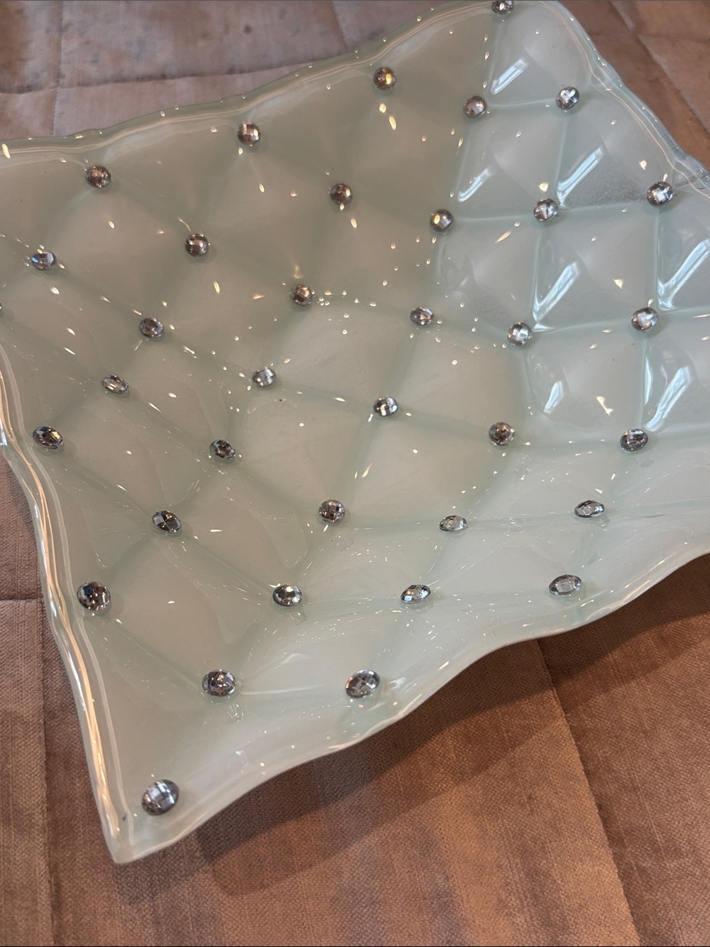 Quilted Crystal Murano Glass Aqua Decorative Glass Dish Studs Italian Venetian